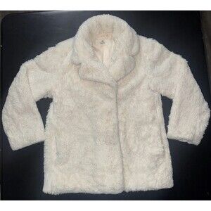 H&M Women’s Fur Jacket Fluffy Coat Cream White Size 10 Free Shipping Fuzzy